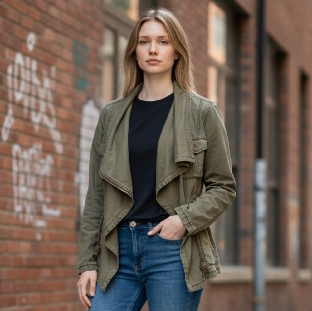 Max Jeans Y2K Distressed Olive Utility Jacket